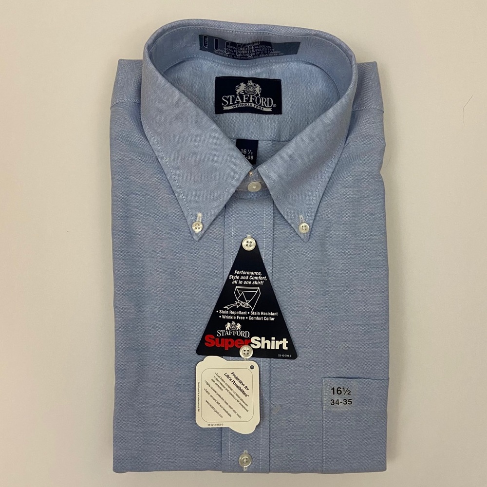 New Stafford Super Shirts Wrinkle Free Blue NWT